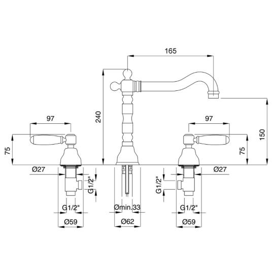 rez harompontos mediterran klasszikus csap keramia betetes rusztikus sargarez bronz arany luxus elegans meret.jpg